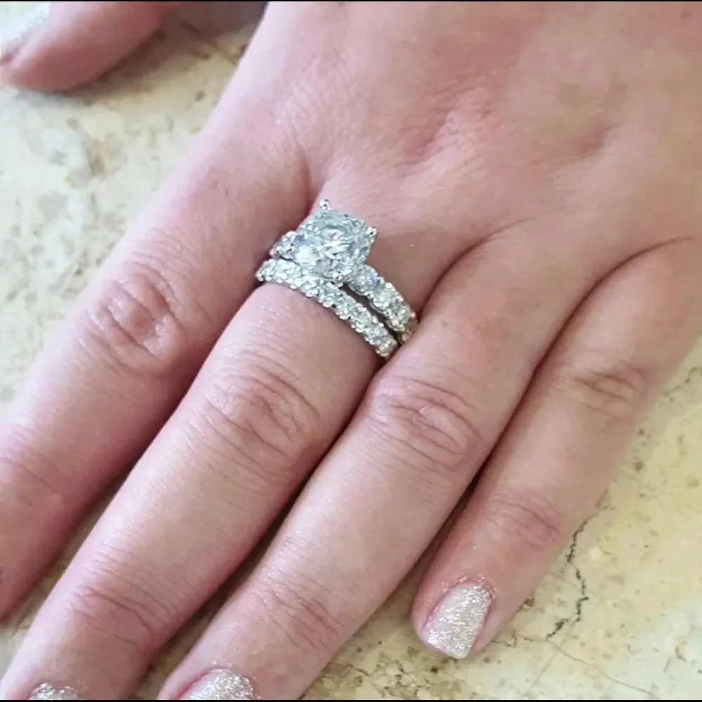 💍925 Stamped Sterling Silver Wedding Ring Band Set💍 - Picture 2 of 6